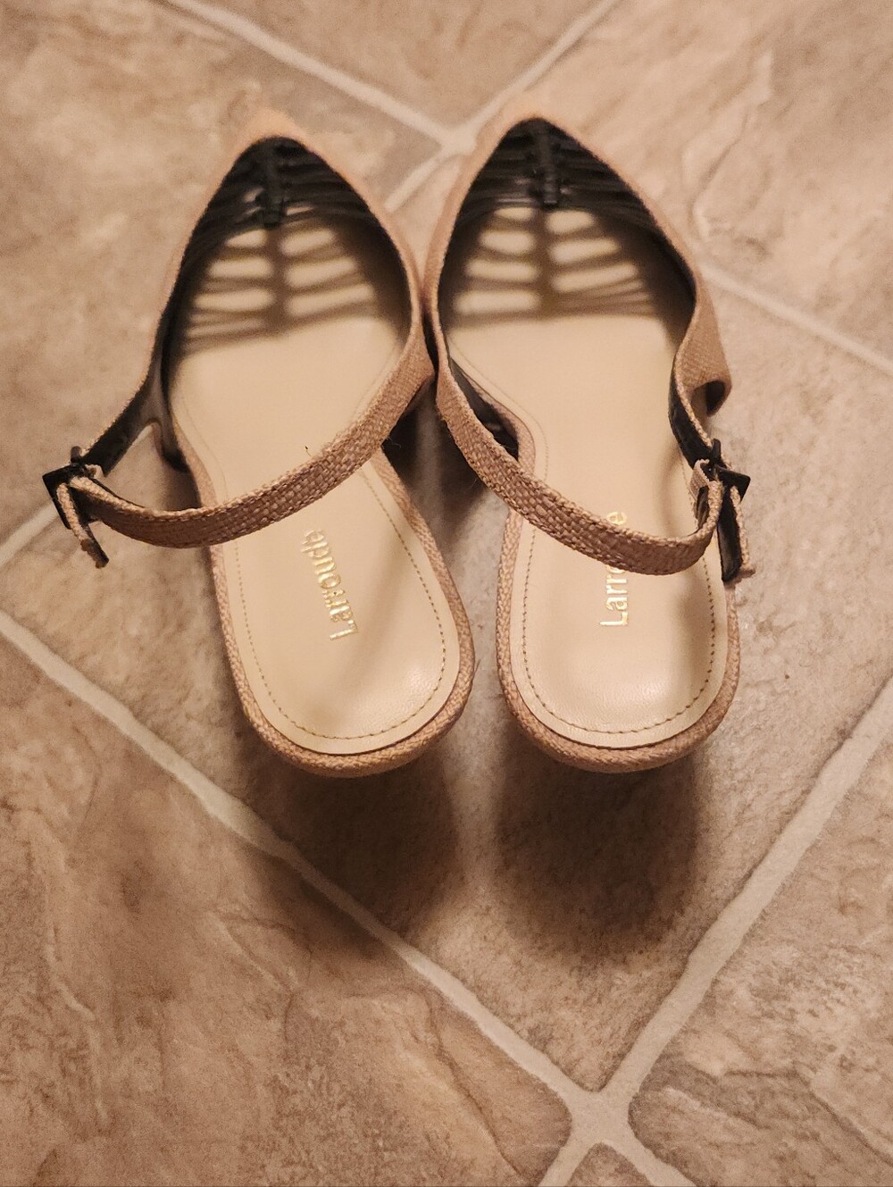 Larroude Beige and Black Slingback Kitten Heels - Picture 8 of 10